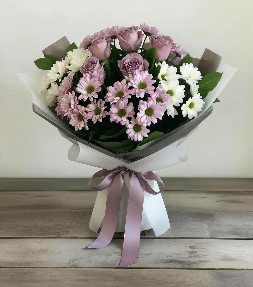 Букет цветов из: Хризантемы и Розы в Ахты