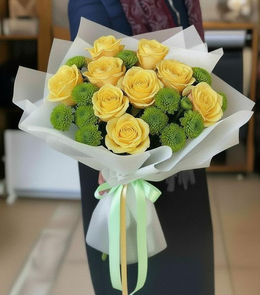 Букет цветов из: Хризантемы и Розы в Ахты