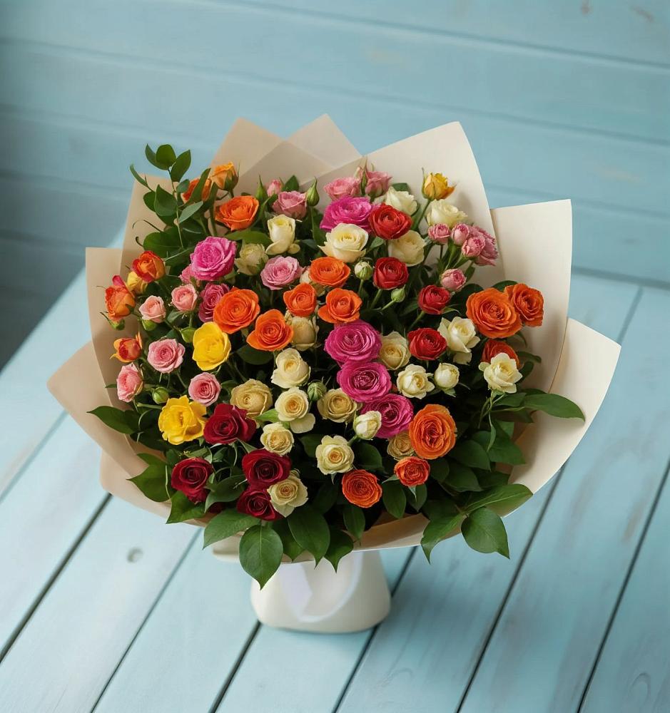 Букет Микс из разноцветных кустовых роз в Ахты