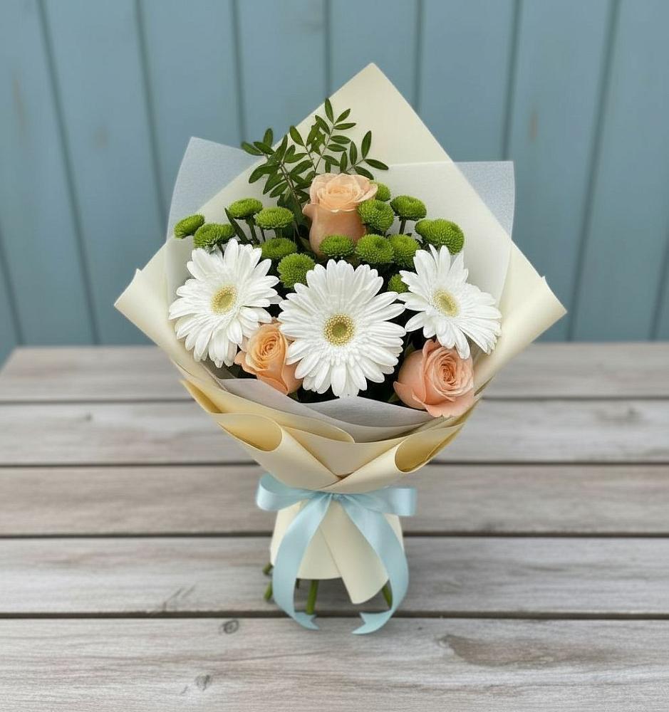 Букет цветов из: Герберы, Розы и Хризантемы в Ахты