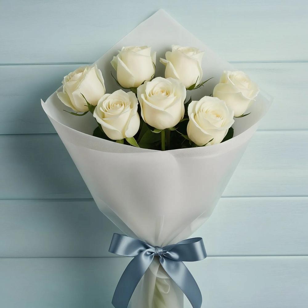 Букет 7 Белых роз Эдлесс Лав в Ахты